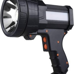 Rechargeable spotlight, Super Bright 1000,000 LM LED Flashlight Handheld spotlight 10000mAh Long Lasting Large Flashlight Searchlight and Flood Camping Flashlight with Foldable Tripod Black