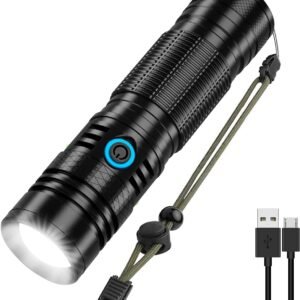 Rechargeable LED Flashlight, 1200 Lumens, 5000mAh Battery, USB Rechargeable, Waterproof, Handheld, Tactical, 4 Modes