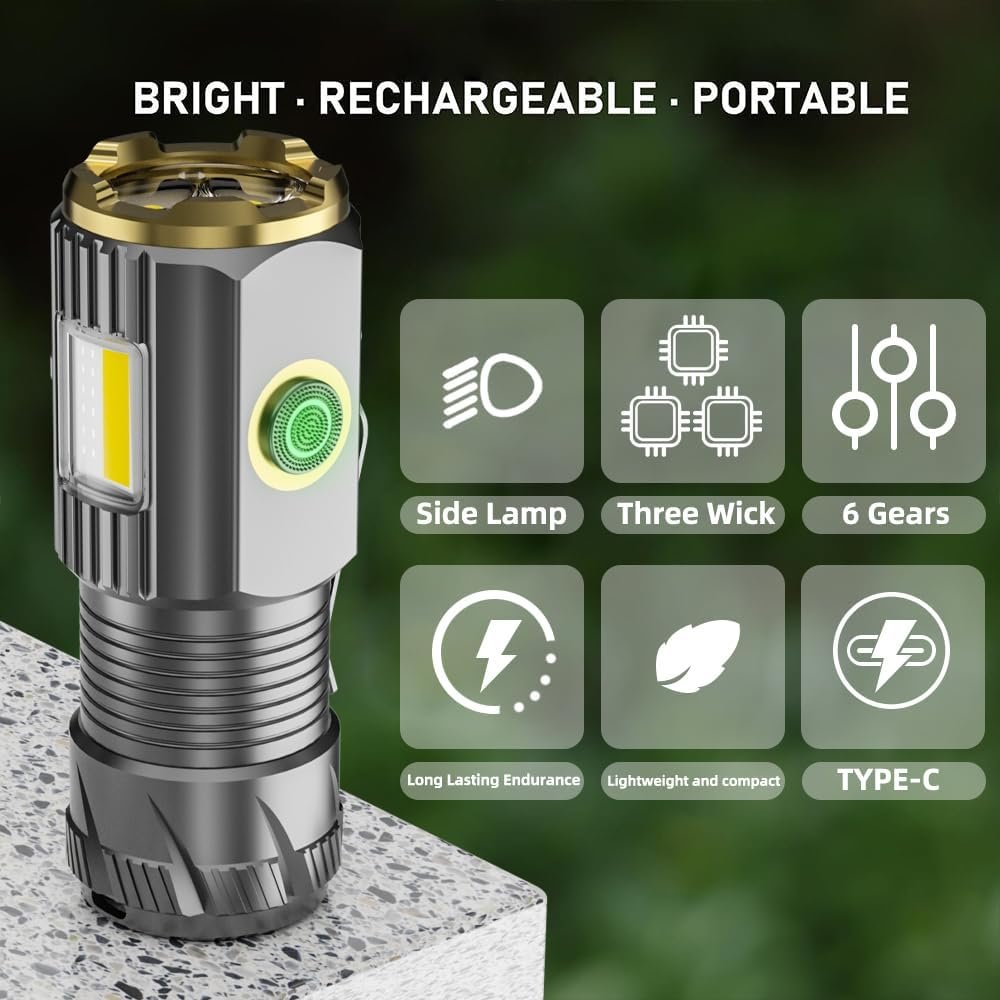 Mini LED Flashlight with Magnetic Base and Side Clip, 6 Modes, high Lumen, USB Rechargeable, IPX6 Waterproof, Best Small Flashlight for Camping, Repair and Emergencies - Image 2