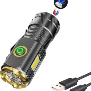 Mini LED Flashlight with Magnetic Base and Side Clip, 6 Modes, high Lumen, USB Rechargeable, IPX6 Waterproof, Best Small Flashlight for Camping, Repair and Emergencies