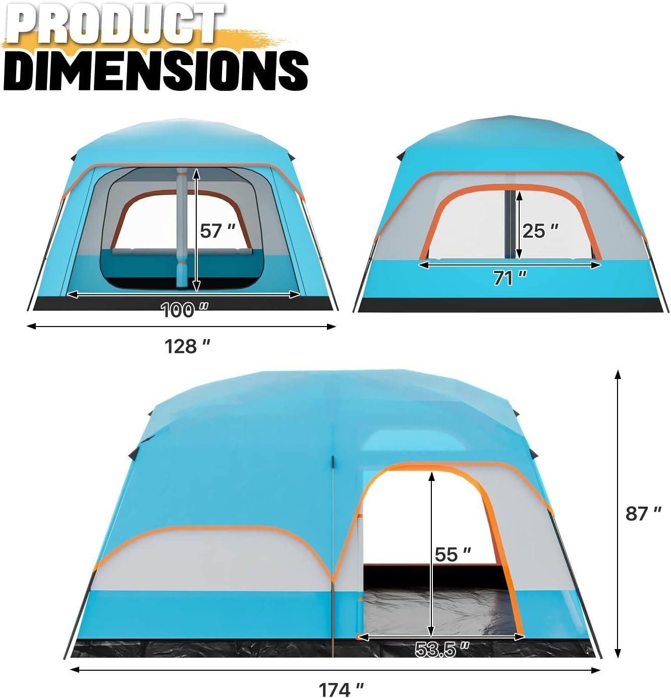 5-8 Person Tent for Camping Extra Large Portable Cabin Huge Tent, Waterproof Windproof 1 Living Room and 2 Bedroom 181''Length Tent with Carry Bag for Outdoor Picnic Family Gathering, Coffee - Image 2