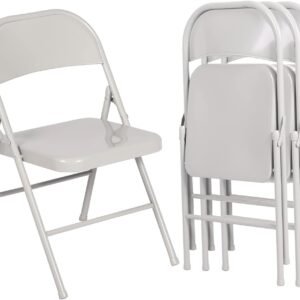 Metal Folding Chairs 4 Pack Double Hinged Steel Frame Easy Foldable&Stackable for Office Kitchen Dinning Wedding Patio and Garden, Set of 4, Grey