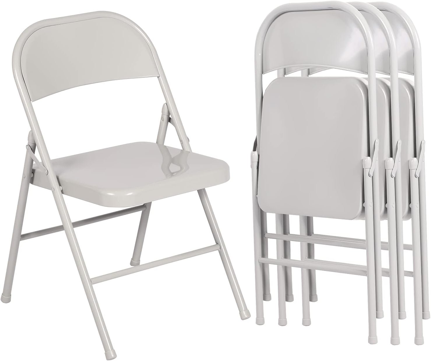 Metal Folding Chairs 4 Pack Double Hinged Steel Frame Easy Foldable&Stackable for Office Kitchen Dinning Wedding Patio and Garden, Set of 4, Grey