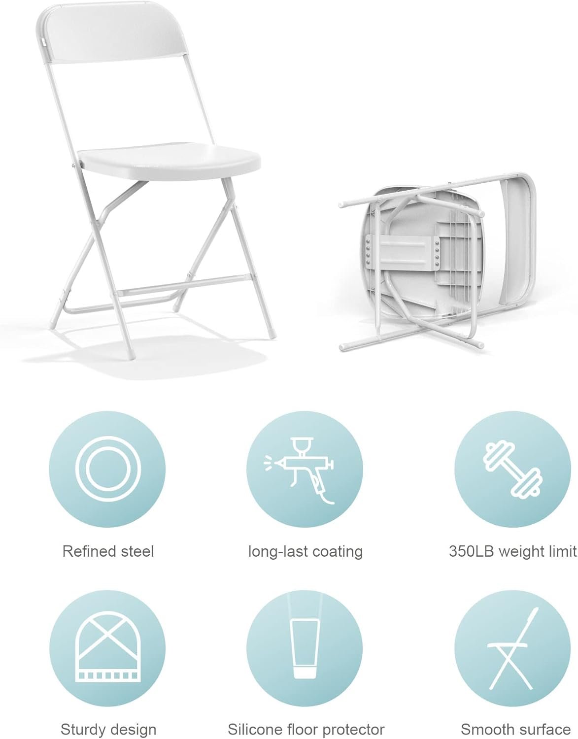 Foldable Folding Chairs Plastic Outdoor/Indoor 650LB Weight Limit (White, 8 Pack) - Image 2