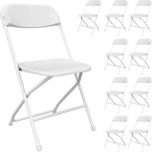10 Pack White Folding Chairs, Portable Party Chairs, Plastic Folding Chair,Stackable Commercial Seats with Steel Frame for Office Wedding Party Patio Dinning Events, 350lbs Capacity