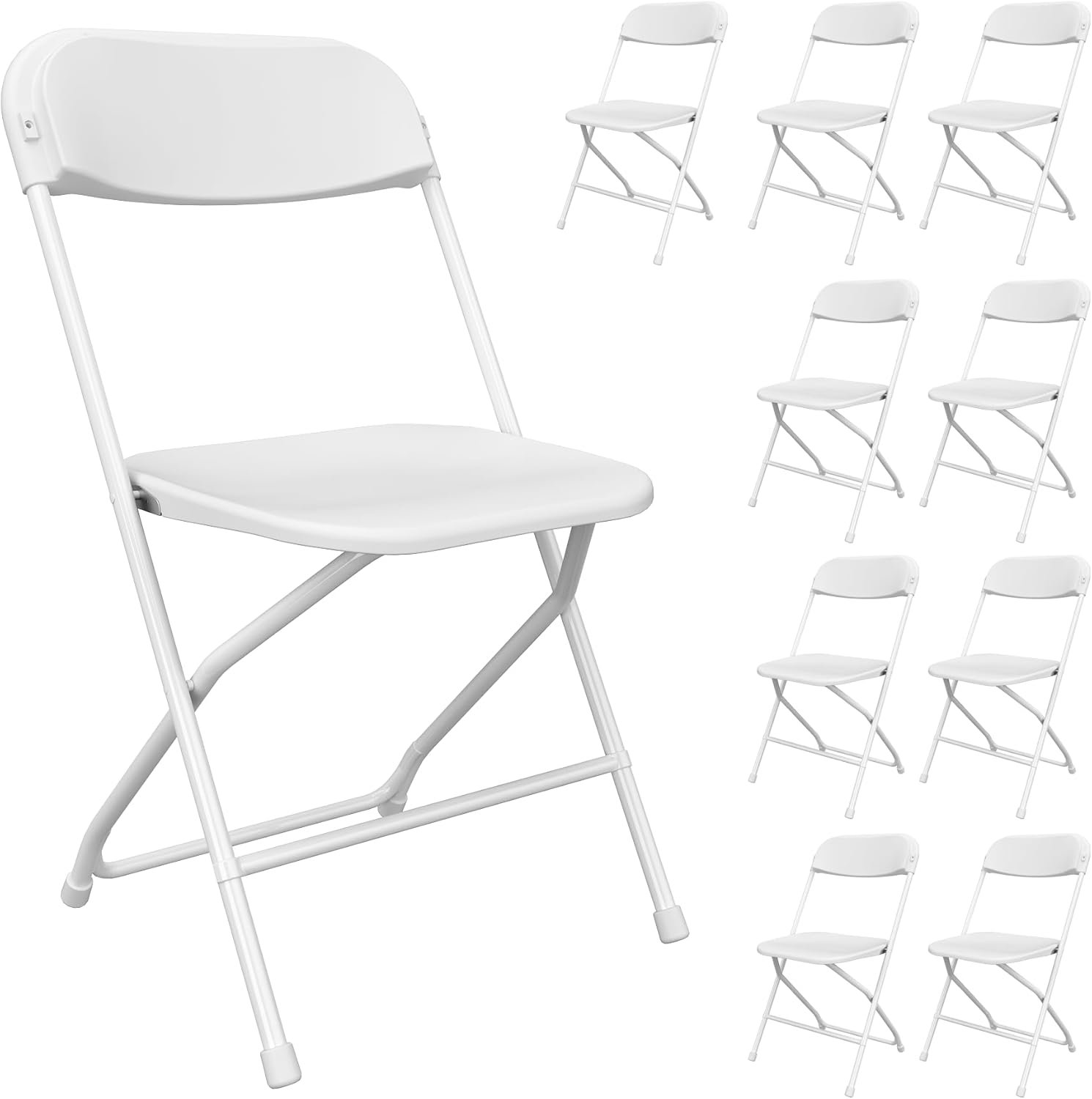 10 Pack White Folding Chairs, Portable Party Chairs, Plastic Folding Chair,Stackable Commercial Seats with Steel Frame for Office Wedding Party Patio Dinning Events, 350lbs Capacity