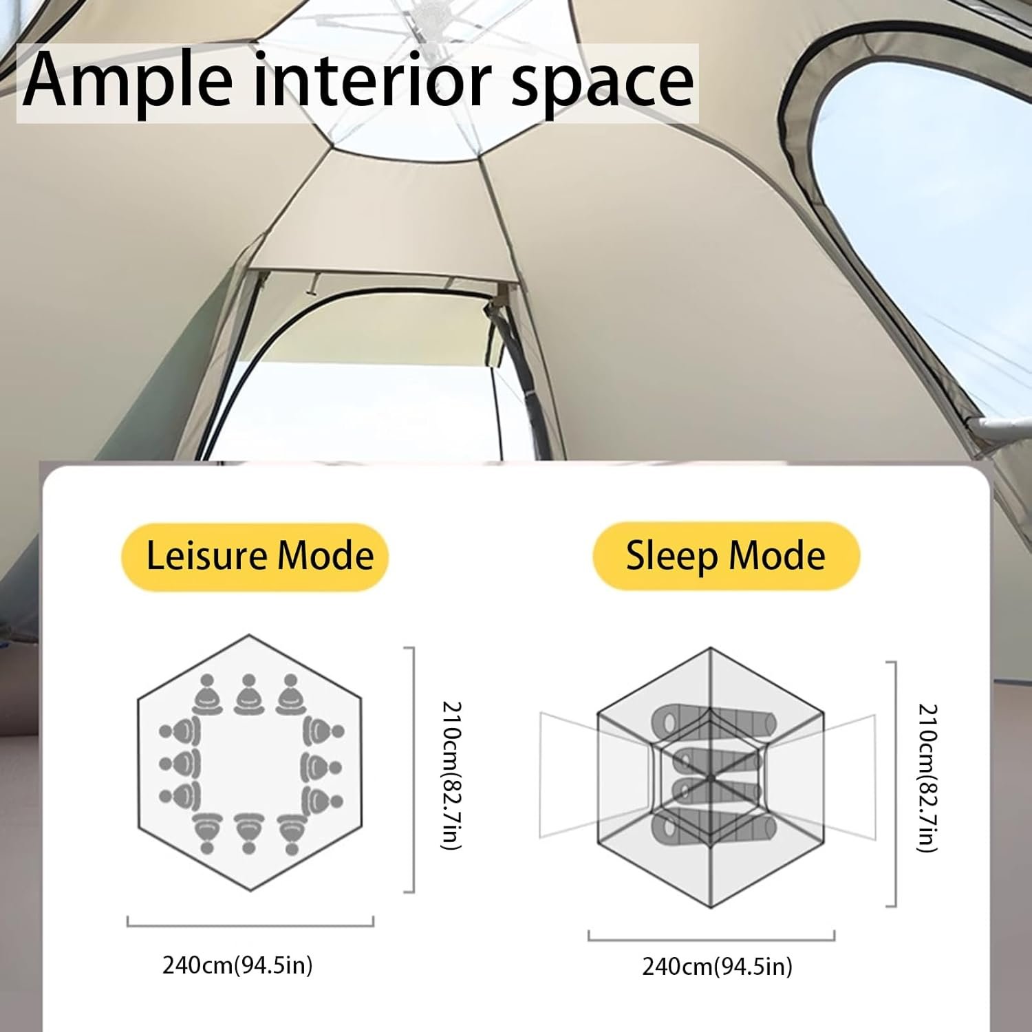 Camping Tent with Porch, Family Tent with Spacious Space, Water Resistant, Excellent Ventilation for Camping Outdoor Party Gathering - Image 2