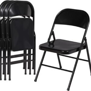 Metal Folding Chairs 4 Pack Double Hinged Steel Frame Easy Foldable&Stackable for Office Kitchen Dinning Wedding Patio and Garden, Set of 4, Classic Black