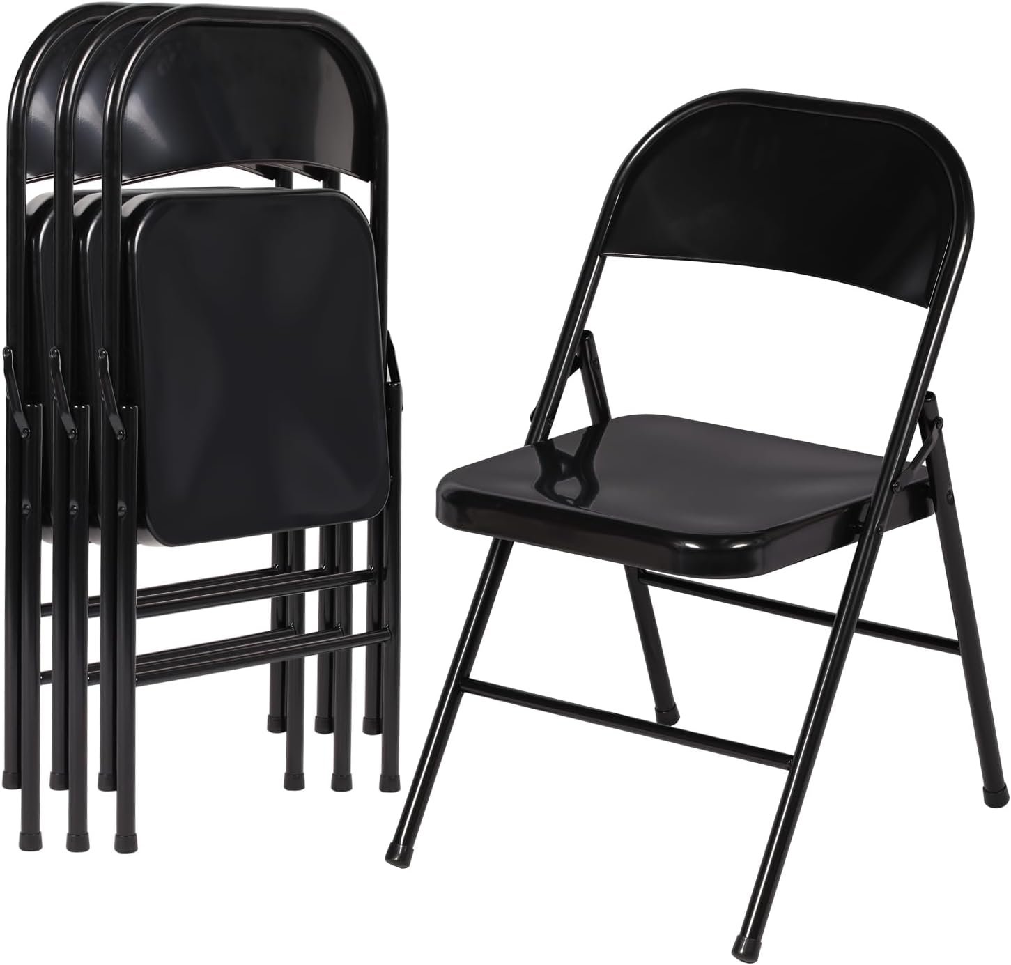 Metal Folding Chairs 4 Pack Double Hinged Steel Frame Easy Foldable&Stackable for Office Kitchen Dinning Wedding Patio and Garden, Set of 4, Classic Black
