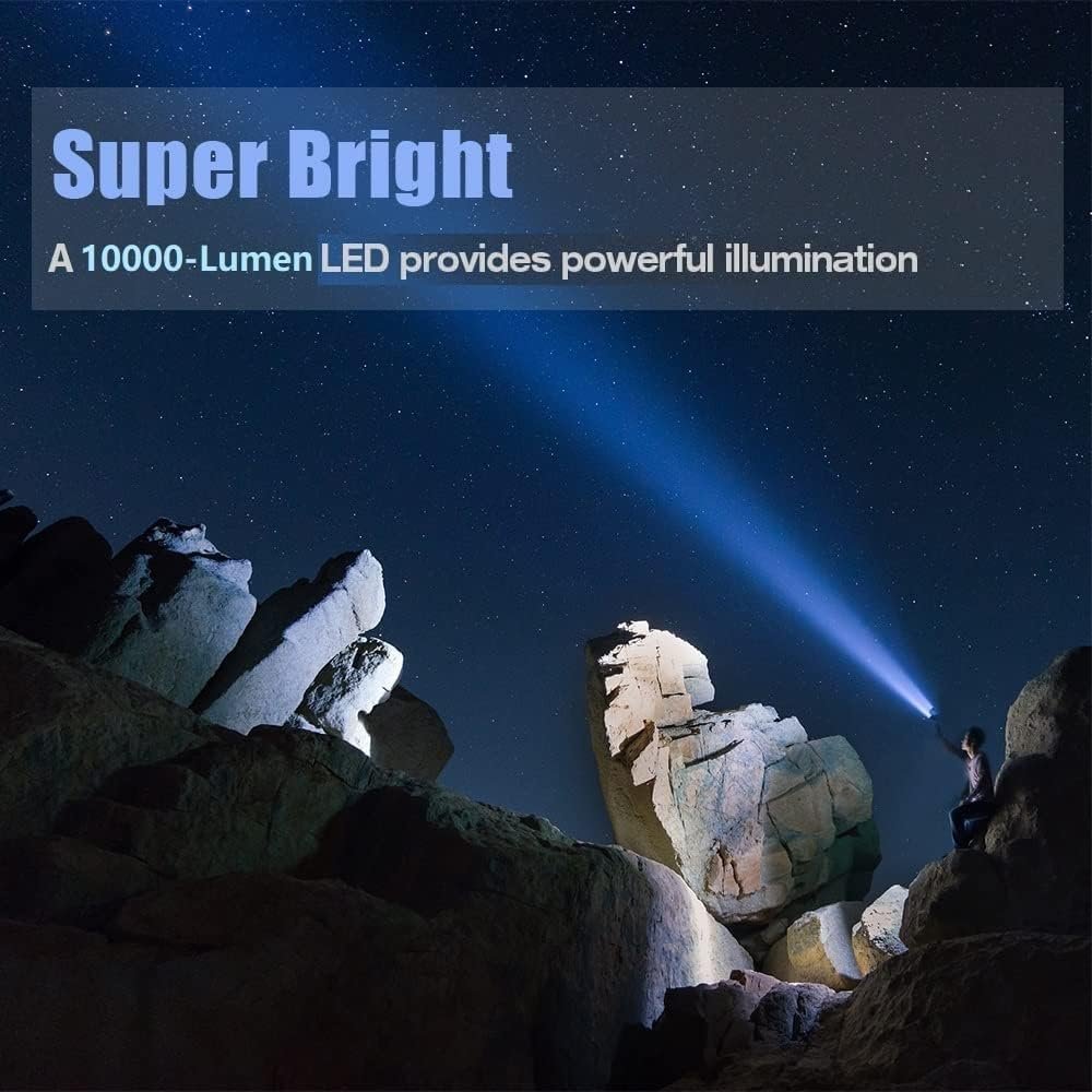 Rechargeable spotlight, Super Bright 1000,000 Lumen LED Handheld spotlight 10000mAh Long Lasting Large Flashlight Searchlight and Flood Camping Flashlight with Foldable Tripod(Silver) - Image 2