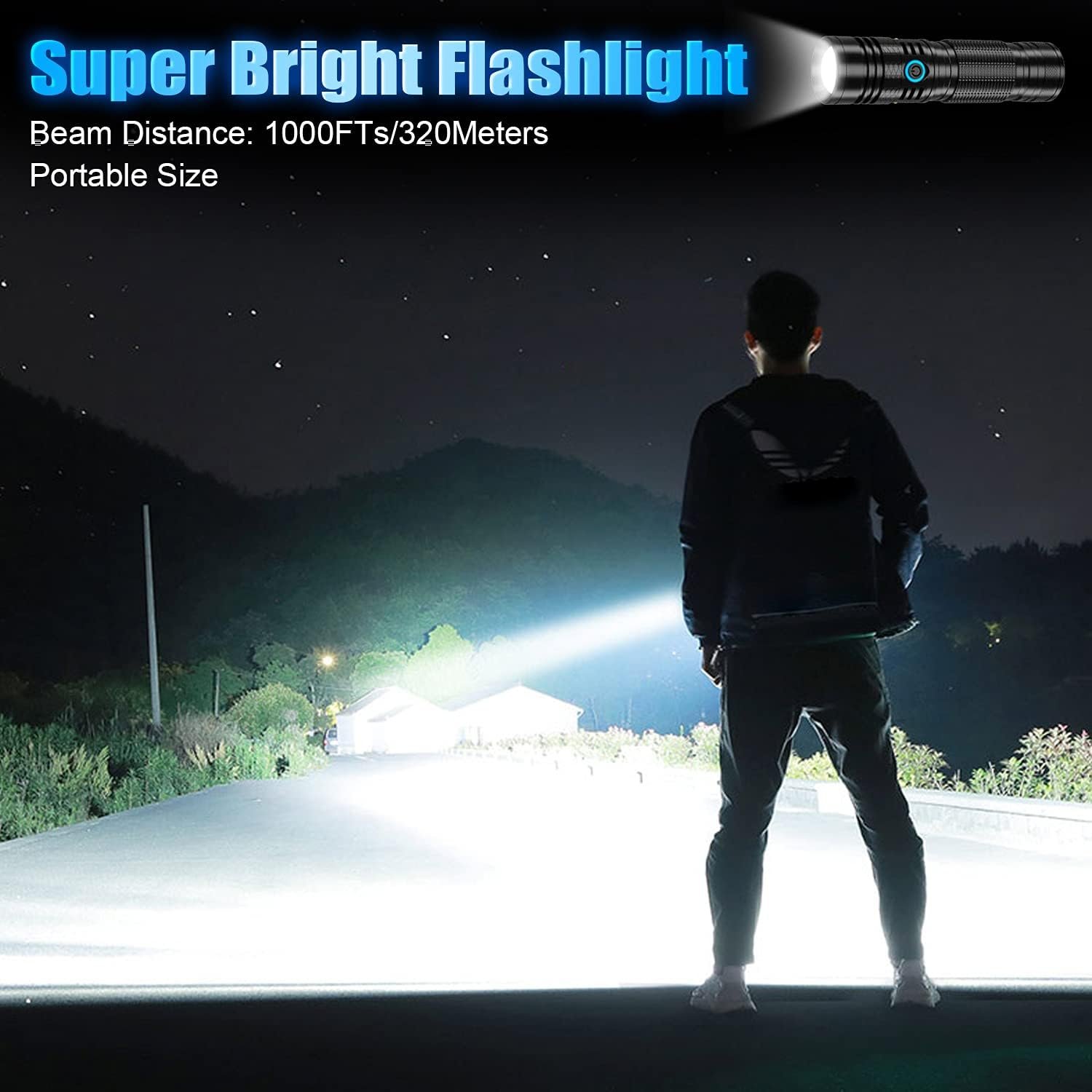 Rechargeable LED Flashlight, 1200 Lumens, 5000mAh Battery, USB Rechargeable, Waterproof, Handheld, Tactical, 4 Modes - Image 2