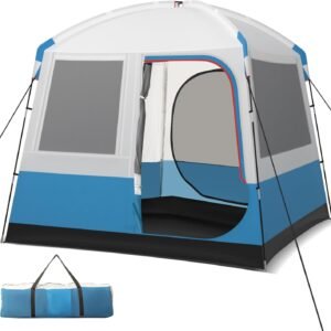 5 Person Camping Tent, Portable Backpacking Tent with Removable Rainfly, Floor Mat, 3 Mesh Walls & Zippered Doors, Carrying Bag, Family Dome Tent for Camping, Hiking, Traveling, Picnic