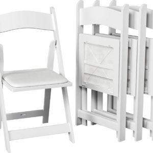 4 White Resin Stackable Folding Chairs - Comfortable White Foldable Chair - Folding Chairs with Padded Seats - Indoor/Outdoor Folding Chairs for Events - Lightweight Foldable Chairs (4 Pack)