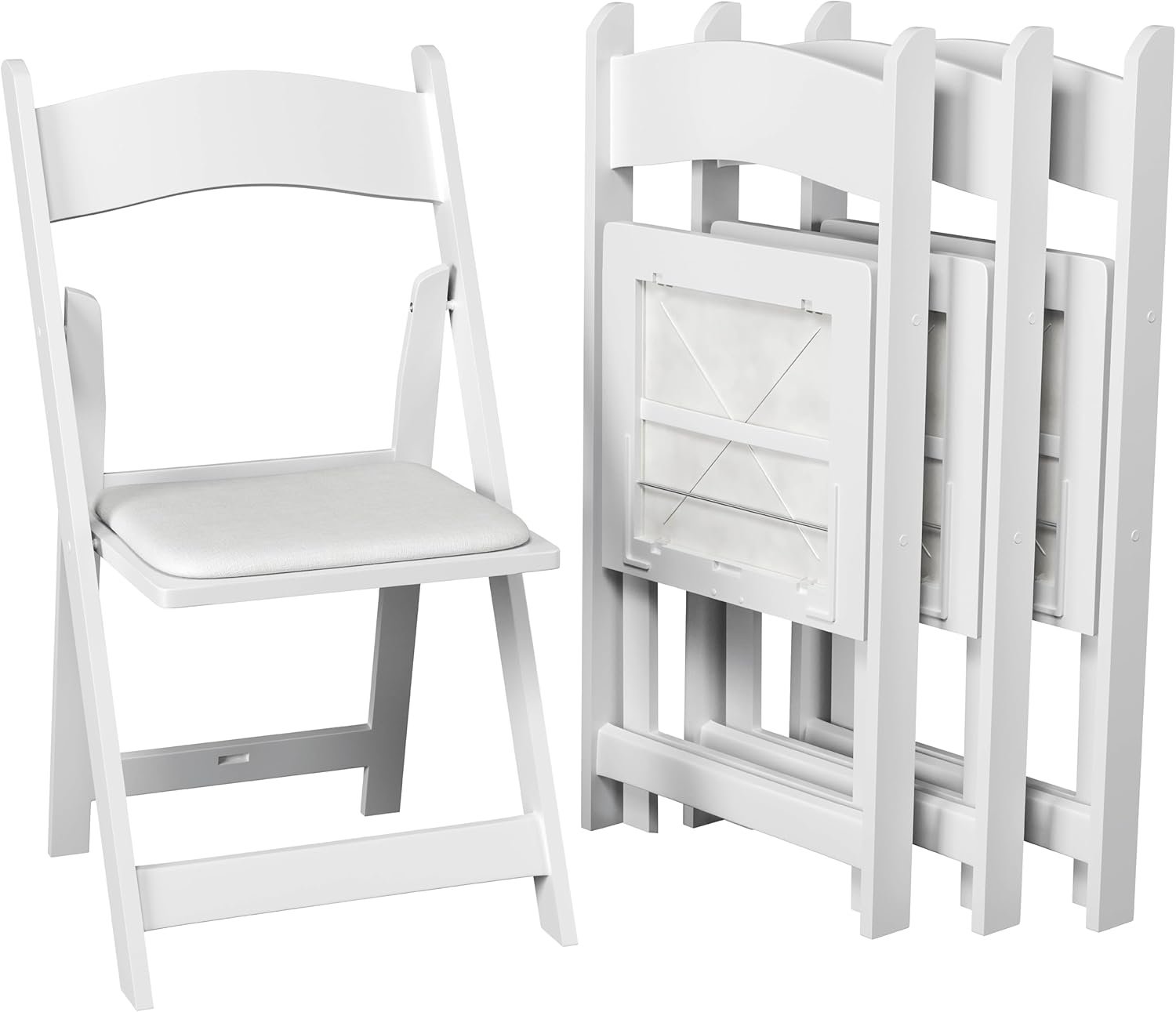 4 White Resin Stackable Folding Chairs - Comfortable White Foldable Chair - Folding Chairs with Padded Seats - Indoor/Outdoor Folding Chairs for Events - Lightweight Foldable Chairs (4 Pack)