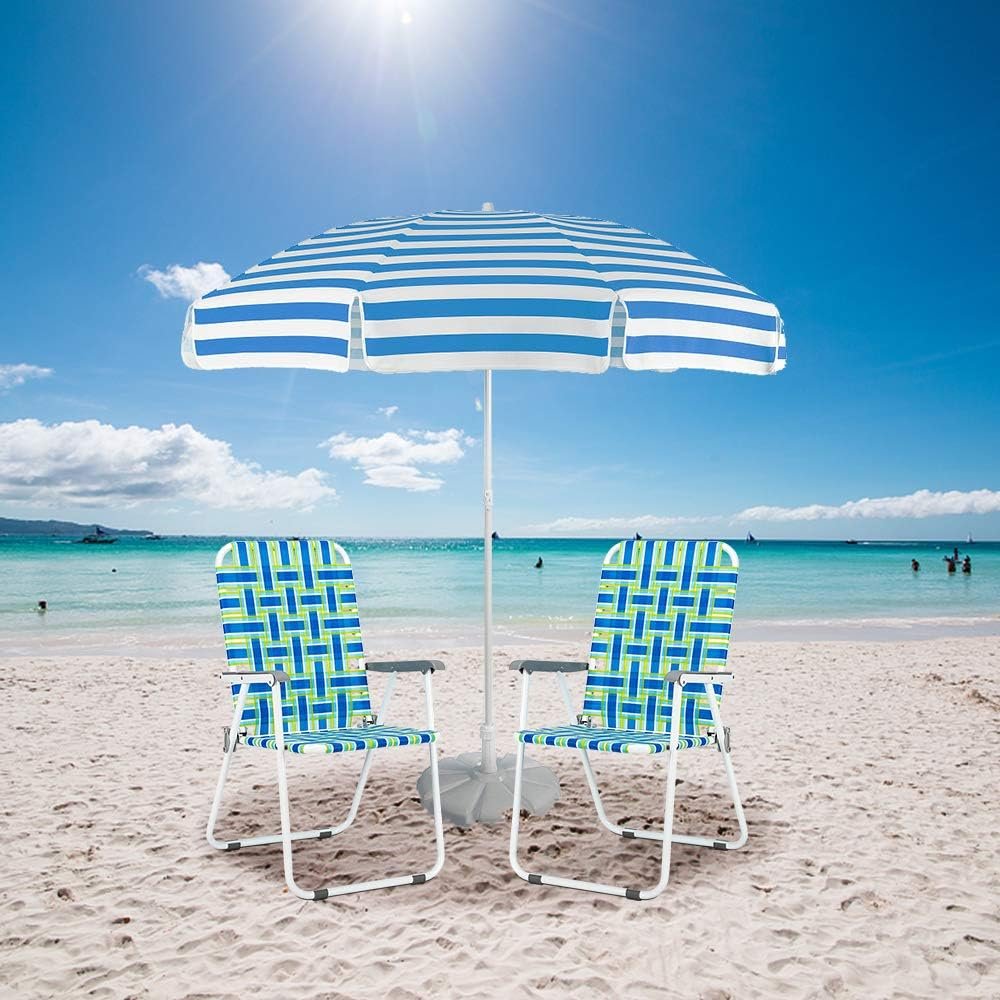 Patio Lawn Webbed Folding Chairs Set of 2, Outdoor Beach Portable Lawn Chair Camping Chair Beach Chair for Yard, Garden Dining (Blue, Classic) - Image 2