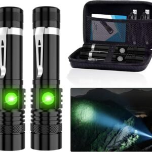 LED Tactical Flashlight Rechargeable, IPX6 Waterproof Flashlight, 2000lm, Super Bright LED, Zoomable, Pocket-size Small LED Flashlight for Hiking, Camping, Emergency - with Carry Case