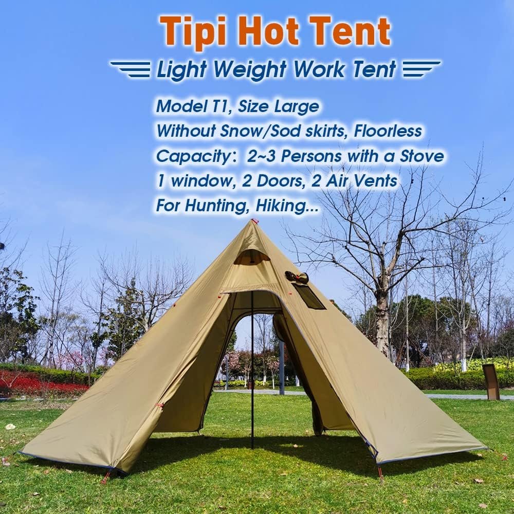 4 Persons 5lb Lightweight Hot Tents with Stove Jack, 7'3" Standing Room, Teepee Tent for Hunting Family Team Backpacing Hiking - Image 2