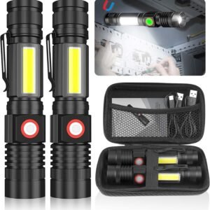 USB Rechargeable Flashlight, Magnetic LED Flashlight, 2000 Lumen Super Bright LED Tactical Flashlight with Cob Worklight,Waterproof,Zoomable Best Small LED Flashlight for Camping, Emergency Flashlight