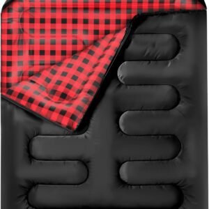 Double Sleeping Bags for Adults, Queen Size 2 Person All Season for Warm & Cold Weather | Fits Kids 10-12 (Girls & Boys) - Lightweight & Waterproof Camping Essentials for Hiking,