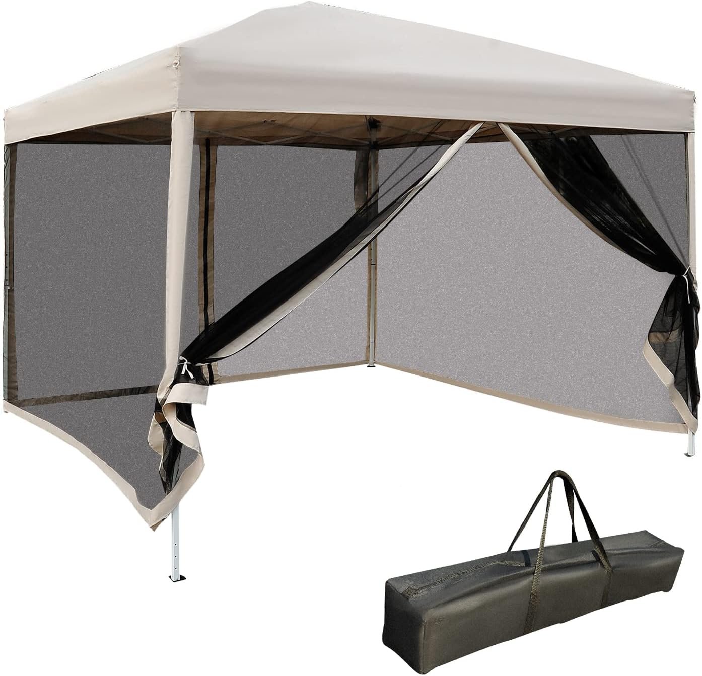 210D Oxford 10' x 10' Pop Up Canopy Tent with Netting, Instant Screen Room House, Tents for Parties, Height Adjustable, with Carry Bag, for Outdoor, Garden, Patio