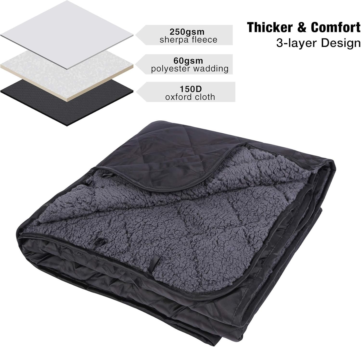 Large Camping Blanket with Sherpa Lining, Cold Weather Warm Outdoor Blanket Windproof for Camping Stadium, Machine Washable 59"x 79" - Image 2