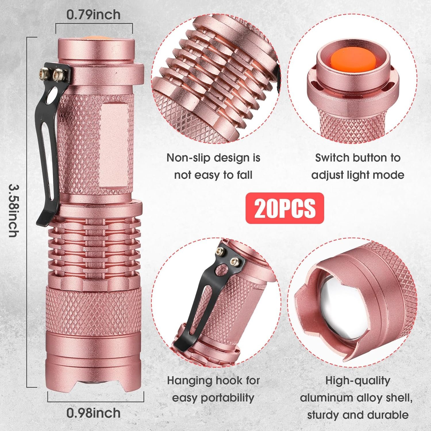 20 Pcs LED Flashlight Torch Mini 3 Mode Tactical Flashlights Small Water Resistant Pocket Light Tactical Lamp Adjustable Focus Zoomable Pen Flashlight for Indoor Outdoor Hiking (Pink) - Image 2
