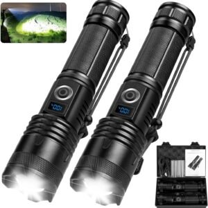 Flashlights High Lumens Rechargeable 2 Pack,990000 Lumens Super Bright FlashLight, Powerful Led Flashlight with 5 Modes & IPX6 Waterproof, Brightest Handheld Flashlights for Home, Camping, Hiking