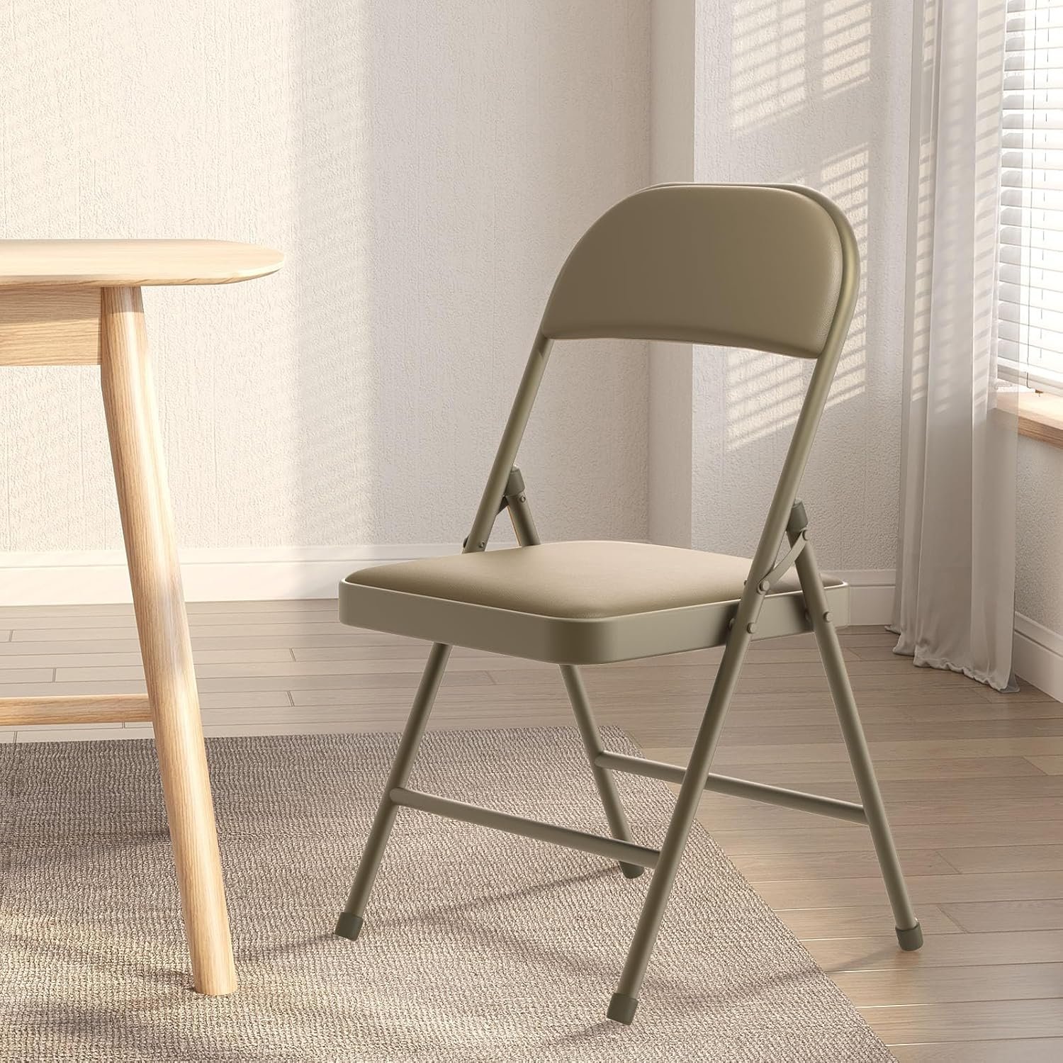 4 Pack Folding Chairs with Padded Cushion and Back, Khaki Metal Chairs with Comfortable Cushion for Home and Office, for Indoor and Outdoor Events (Kahki, 4 Pack) - Image 2