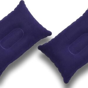 Super-Comfy 2 Pack Small Inflatable Travel Pillow Lumbar Support Flocked Velvet-Touch Navy Blue