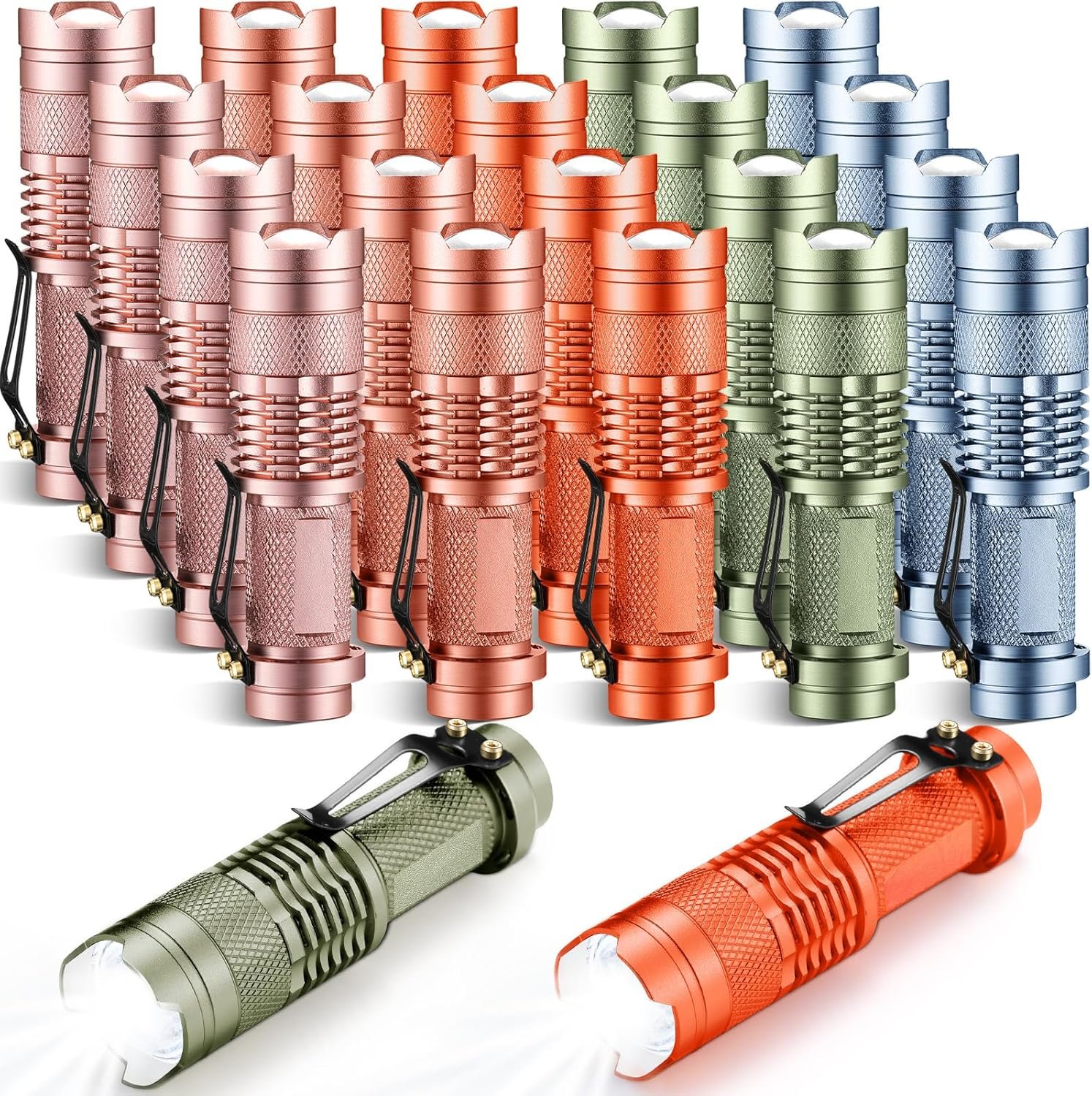 20 Pcs LED Flashlight Torch Mini 3 Mode Tactical Flashlights Small Water Resistant Pocket Light Tactical Lamp Adjustable Focus Zoomable Pen Flashlight for Indoor Outdoor Hiking (Multicolor)