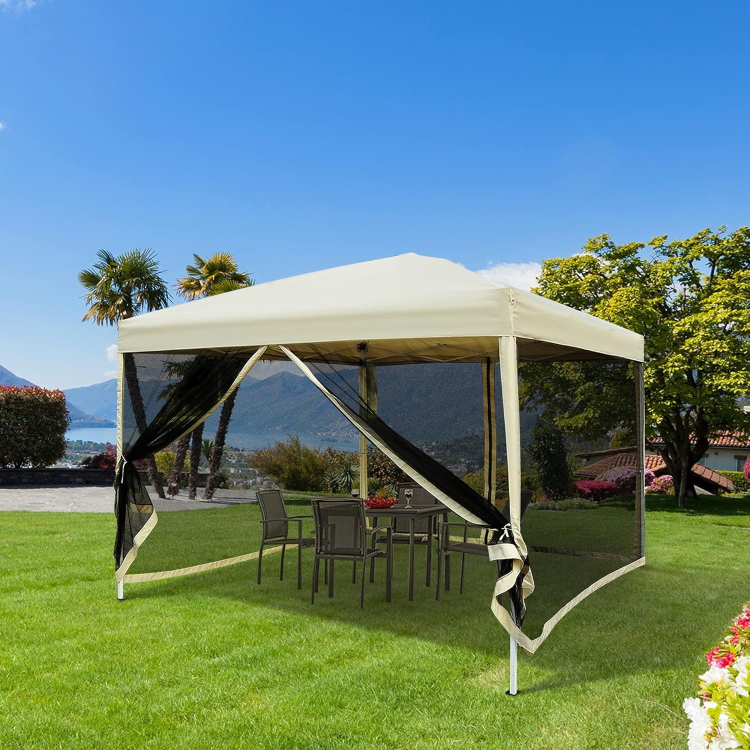 210D Oxford 10' x 10' Pop Up Canopy Tent with Netting, Instant Screen Room House, Tents for Parties, Height Adjustable, with Carry Bag, for Outdoor, Garden, Patio - Image 2