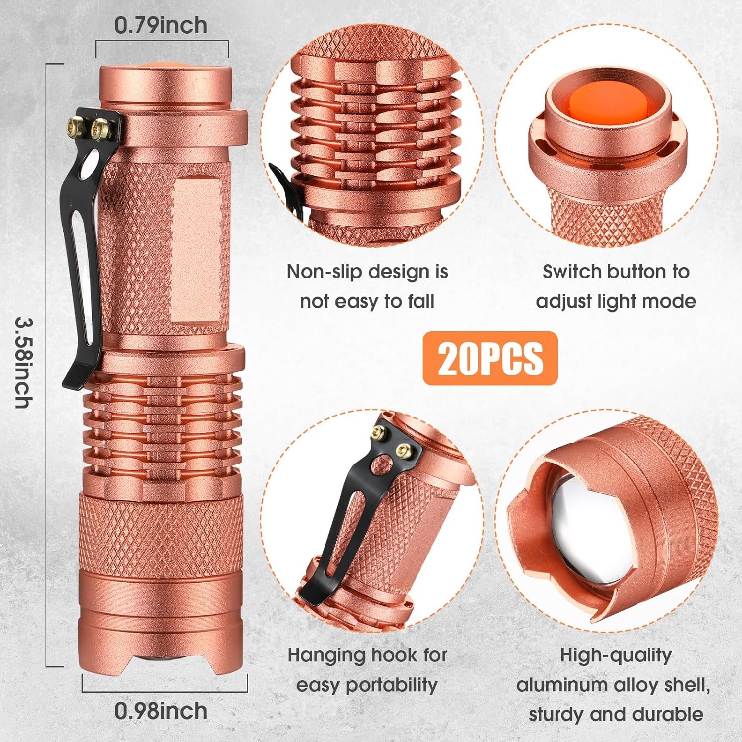 20 Pcs LED Flashlight Torch Mini 3 Mode Tactical Flashlights Small Water Resistant Pocket Light Tactical Lamp Adjustable Focus Zoomable Pen Flashlight for Indoor Outdoor Hiking (Multicolor) - Image 2