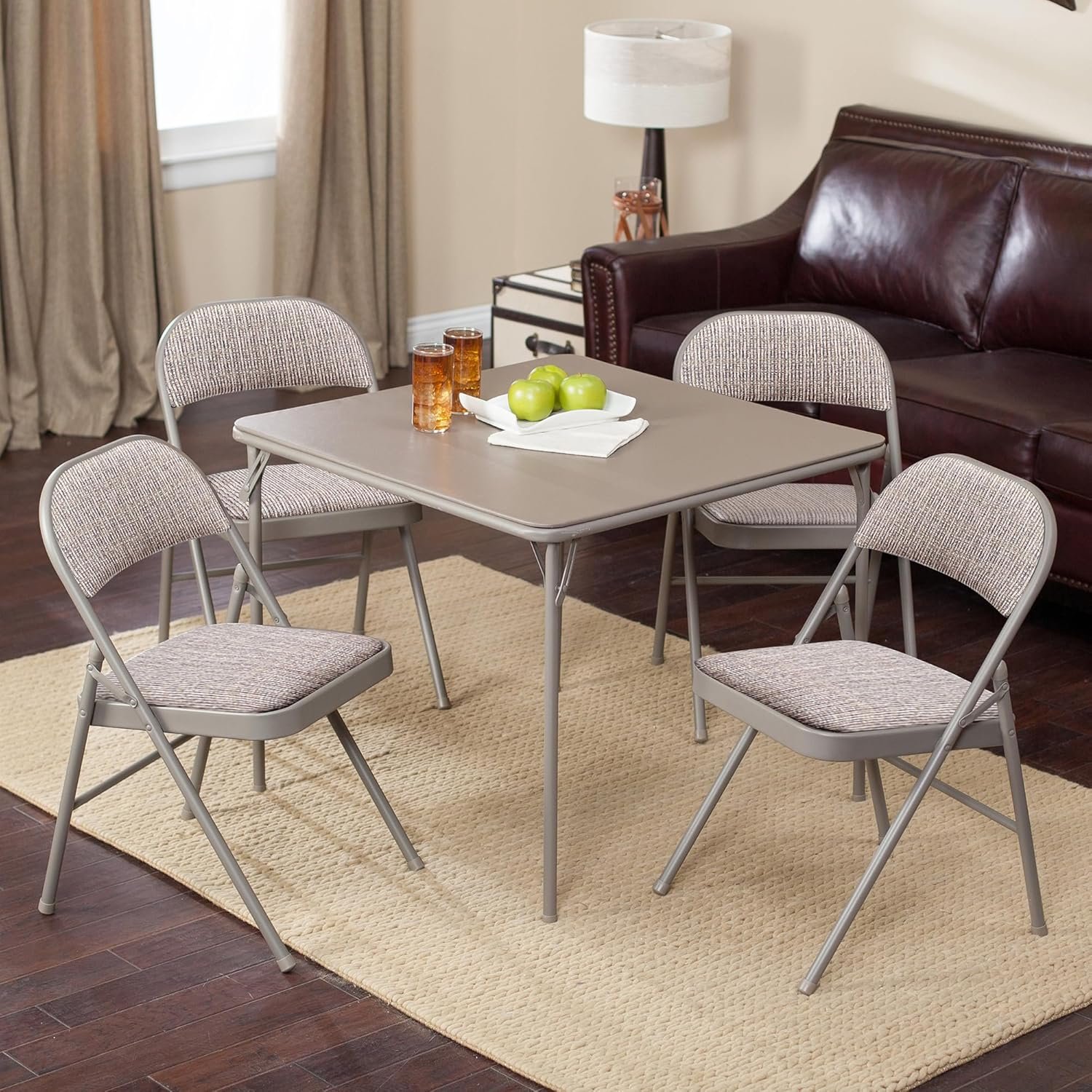 Portable Metal Fabric Padded Folding Chair for Home, Outdoor, and Office Use with Contoured Backrest, Gray (4 Packs) - Image 2