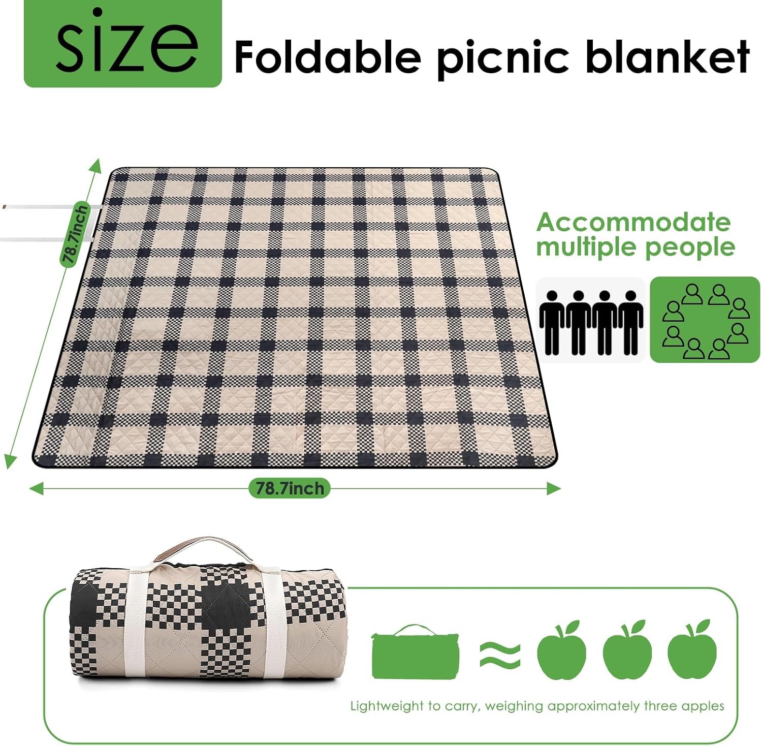 Oversize Picnic Blankets with Foldable, Waterproof & Sand Proof Blanket Made of PEVA for Camping,Park, Beach,Grass,Outdoor,Portable mat (Brown-Plaid, 60"x80") - Image 2