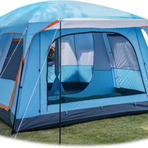 Extra Large Tent 10-12-14 Person(Style-B),Family Cabin Tents,2 Rooms,3 Doors and 3 Windows with Mesh,Straight Wall,Waterproof,Double Layer,Big Tent for Outdoor,Picnic,Camping,Family Gathering