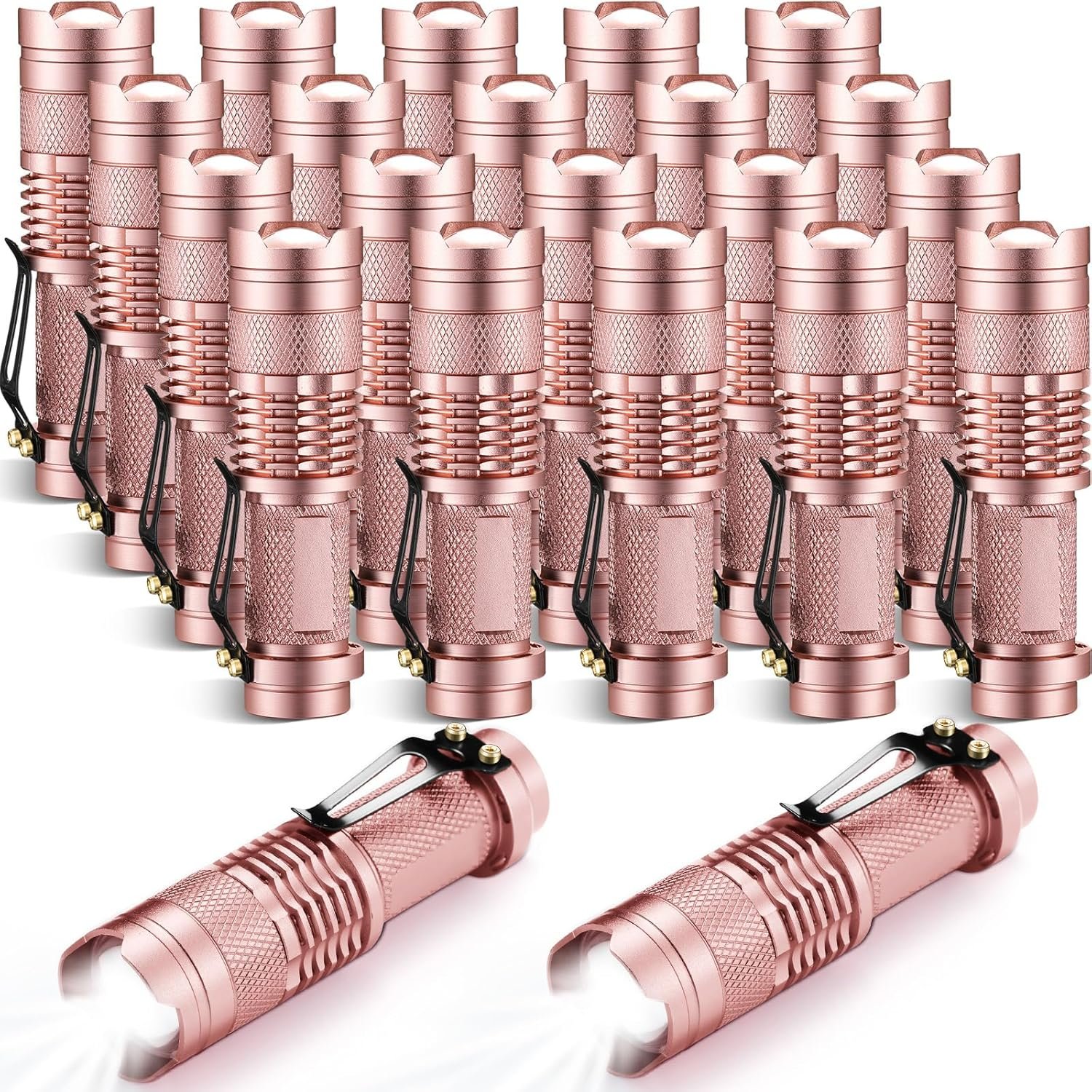 20 Pcs LED Flashlight Torch Mini 3 Mode Tactical Flashlights Small Water Resistant Pocket Light Tactical Lamp Adjustable Focus Zoomable Pen Flashlight for Indoor Outdoor Hiking (Pink)