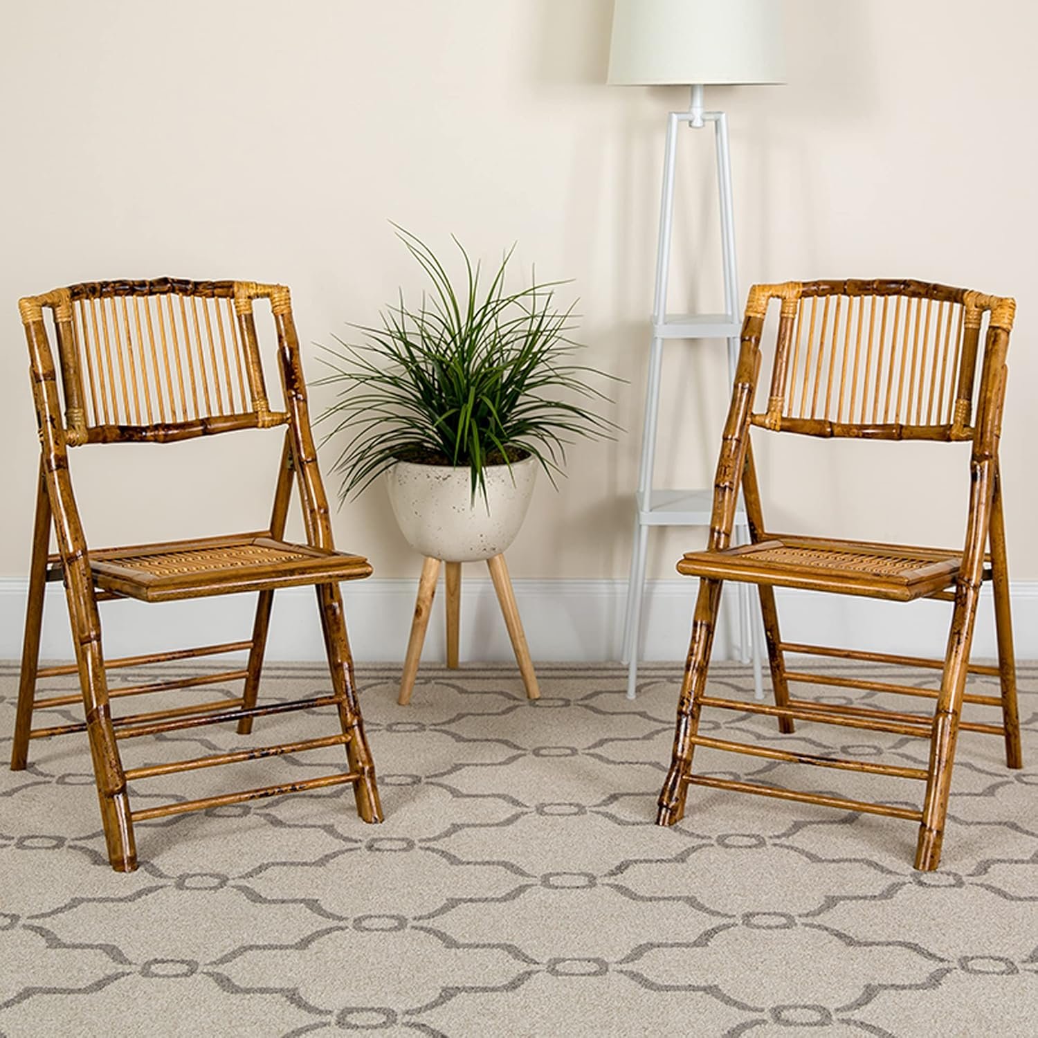 Folding Bohemian Bamboo Chairs with Curved Backs, Modern Bamboo Folding Dining Chairs, 300 lb. Static Weight Capacity, Set of 4 - Image 2