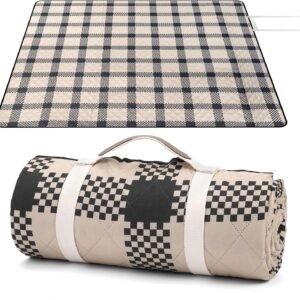 Oversize Picnic Blankets with Foldable, Waterproof & Sand Proof Blanket Made of PEVA for Camping,Park, Beach,Grass,Outdoor,Portable mat (Brown-Plaid, 60"x80")