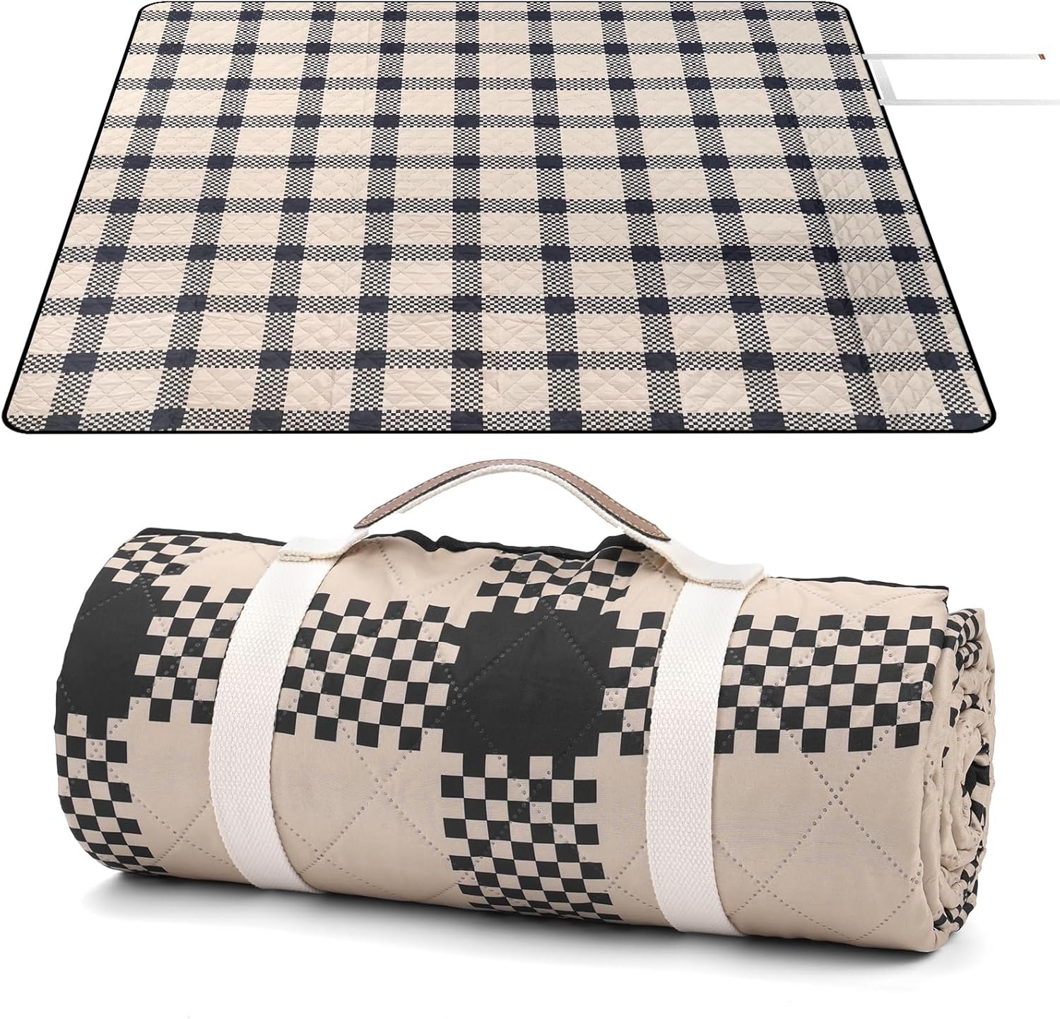 Oversize Picnic Blankets with Foldable, Waterproof & Sand Proof Blanket Made of PEVA for Camping,Park, Beach,Grass,Outdoor,Portable mat (Brown-Plaid, 60"x80")