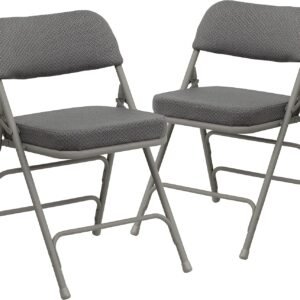 2 Pack  Series Premium Curved Triple Braced & Double Hinged Gray Fabric Metal Folding Chair