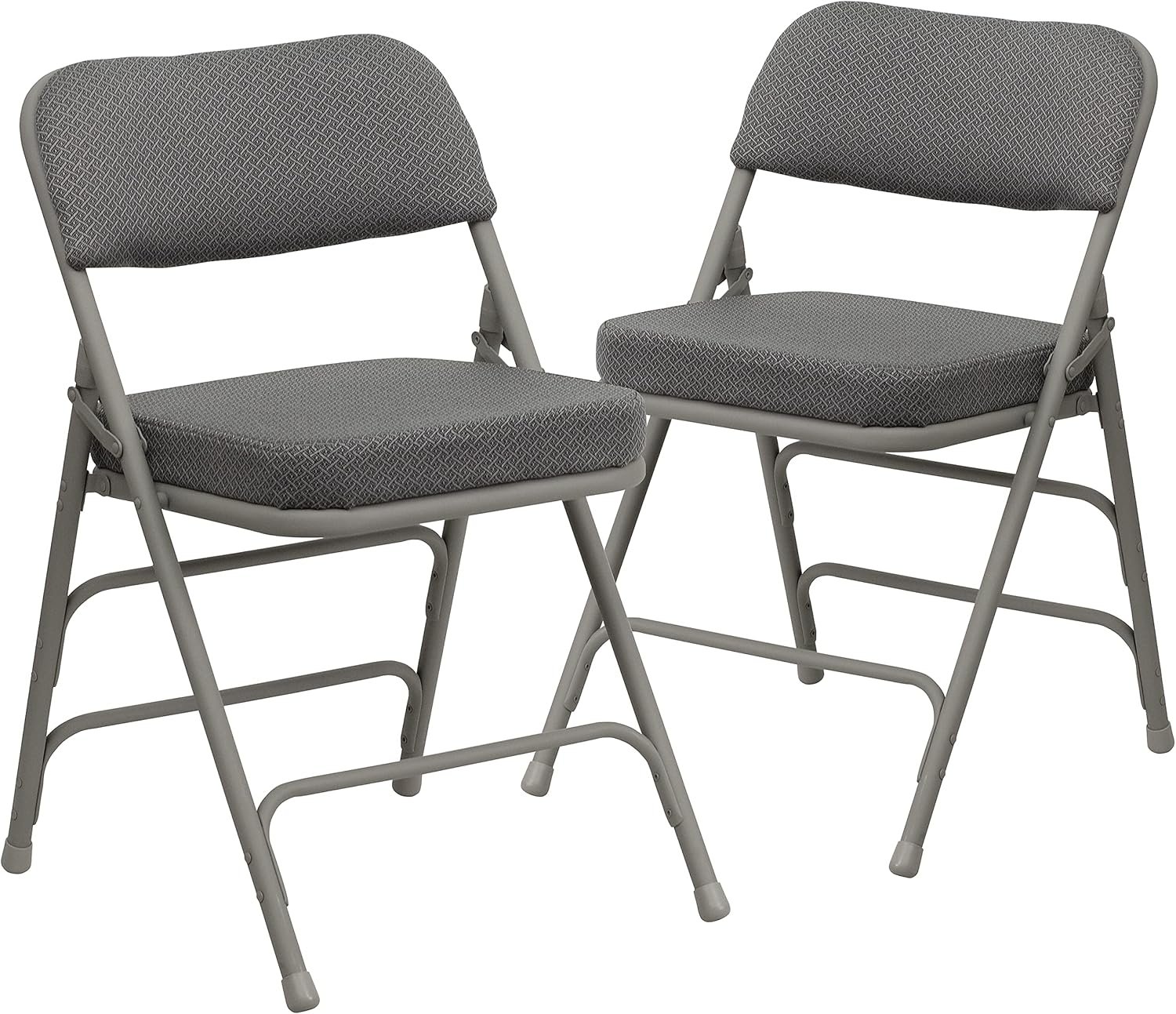 2 Pack Series Premium Curved Triple Braced & Double Hinged Gray Fabric Metal Folding Chair