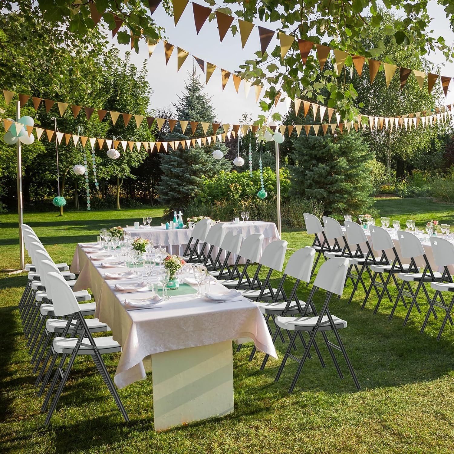 Folding Chairs, Heavy Duty Foldable Chair Portable Plastic Seat with Steel Frame for Indoor Outdoor Dinning Party Wedding School Use, White, 4 Pack - Image 2